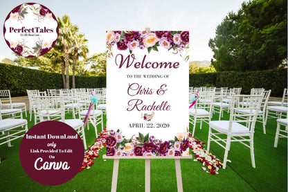 Wedding Welcome Sign - Peonies Flowers
