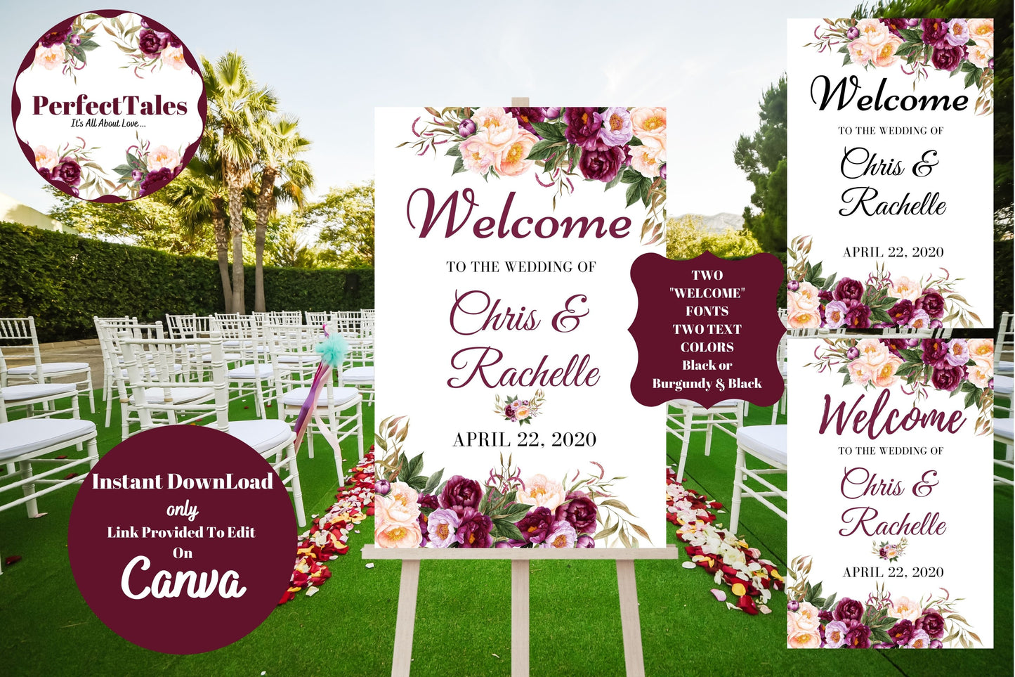 Wedding Welcome Signs 2 - Peonies Flowers