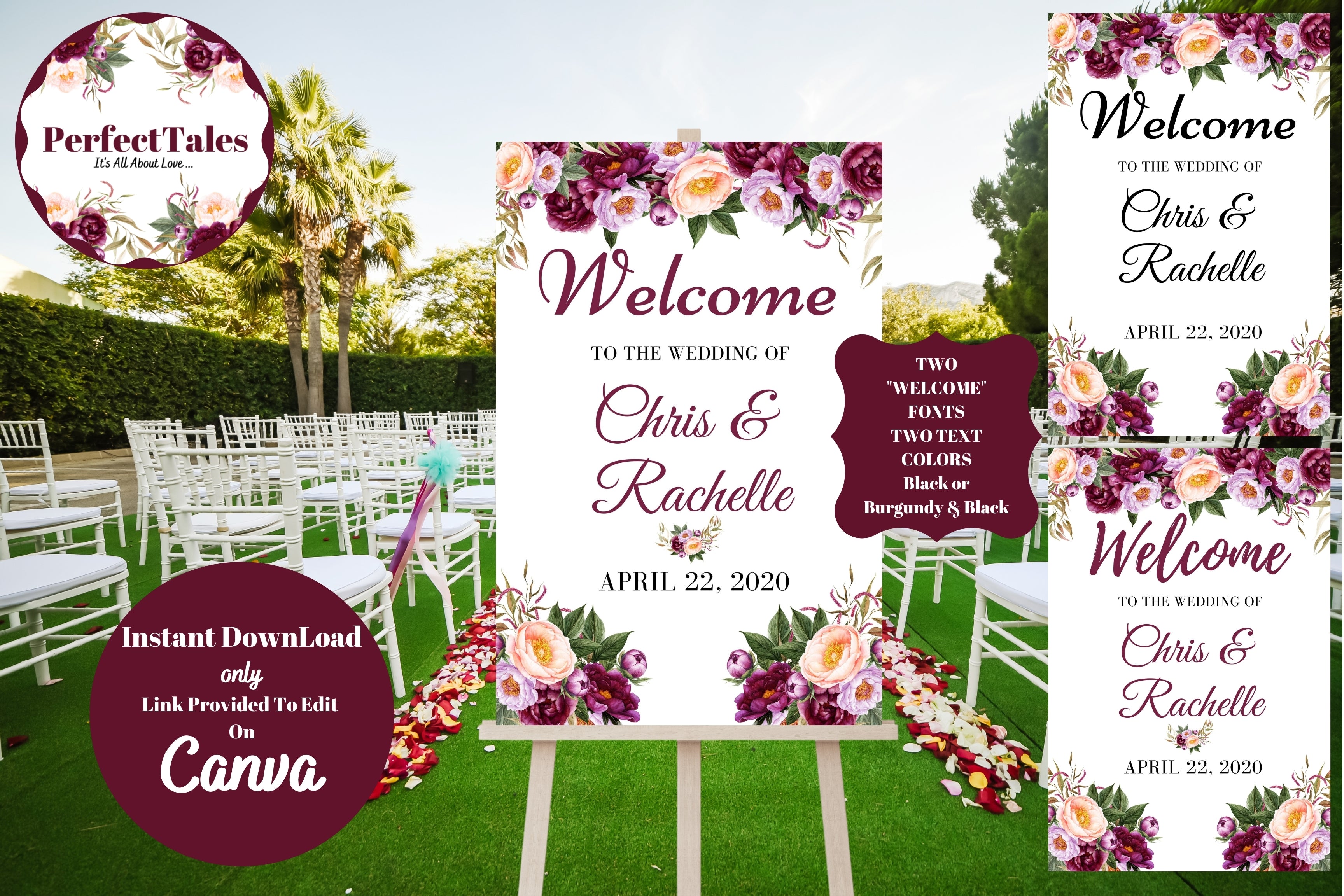 Wedding Welcome Signs 3 - Peonies Flowers