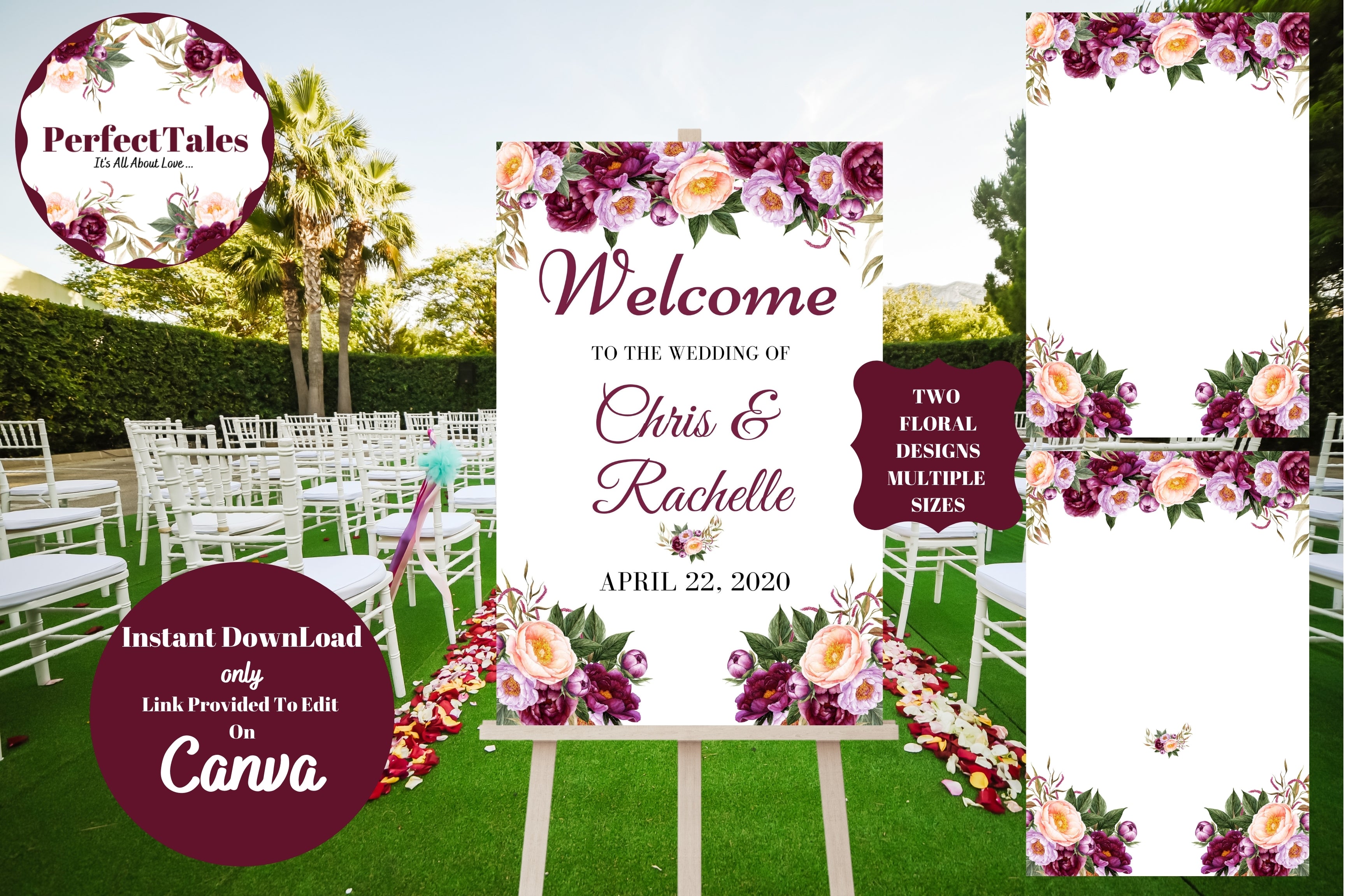 Wedding Welcome Signs 3 - Peonies Flowers